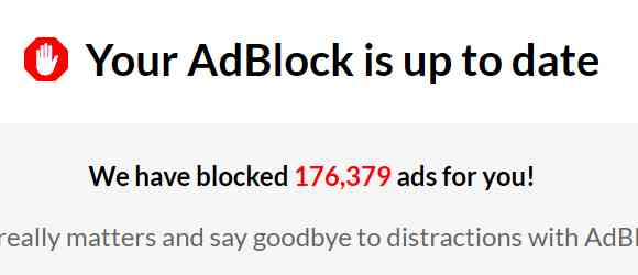 Застосунок AdBlock до браузеру Хром не соромиться відкривати нову сторінку з інформацією що він оновився та статистикою.